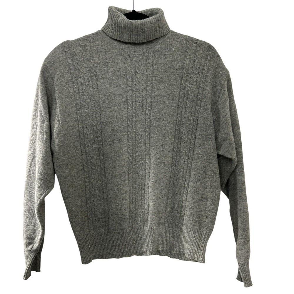 Elite Petite Gray Lambswool Angora Blend Cable‎ Knit Turtleneck Sweater Large